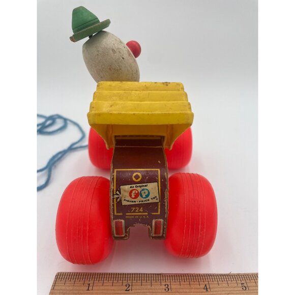 Vintage Fisher-Price Jalopy Pull Toy Clown Car With Red Wheels & String Pull - Picture 5 of 5